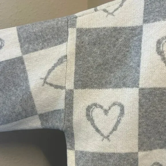 NWT LOFT Gray Heart Checkered Love thick soft Sweater Size Large MSRP $89.95 - Picture 7 of 8
